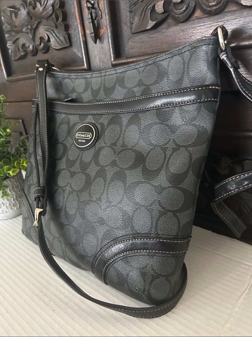 Coach Black/Charcoal Signature Crossbody Bag - Picture 3 of 14